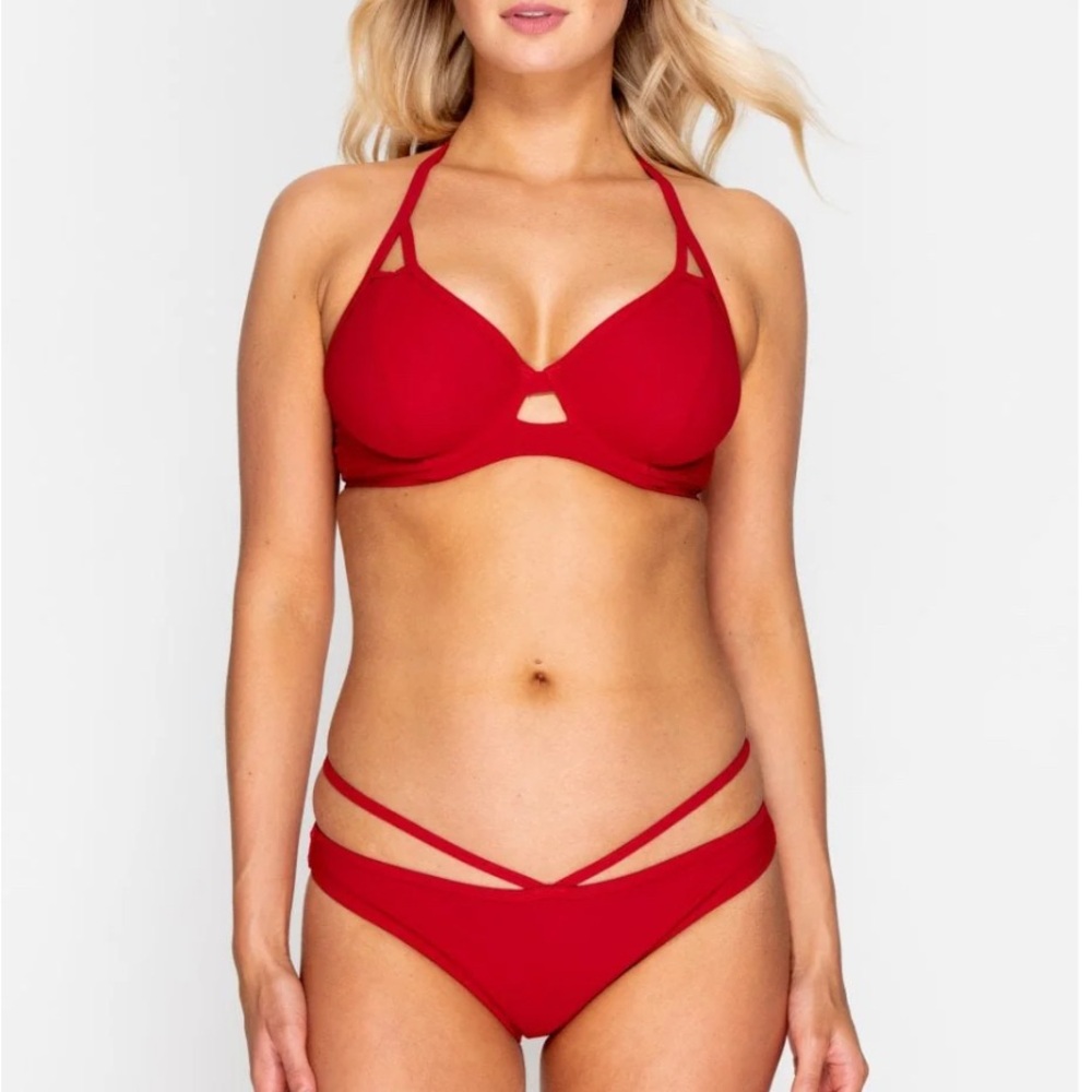 NWT Miss Mandalay Red Strappy Halter Bikini